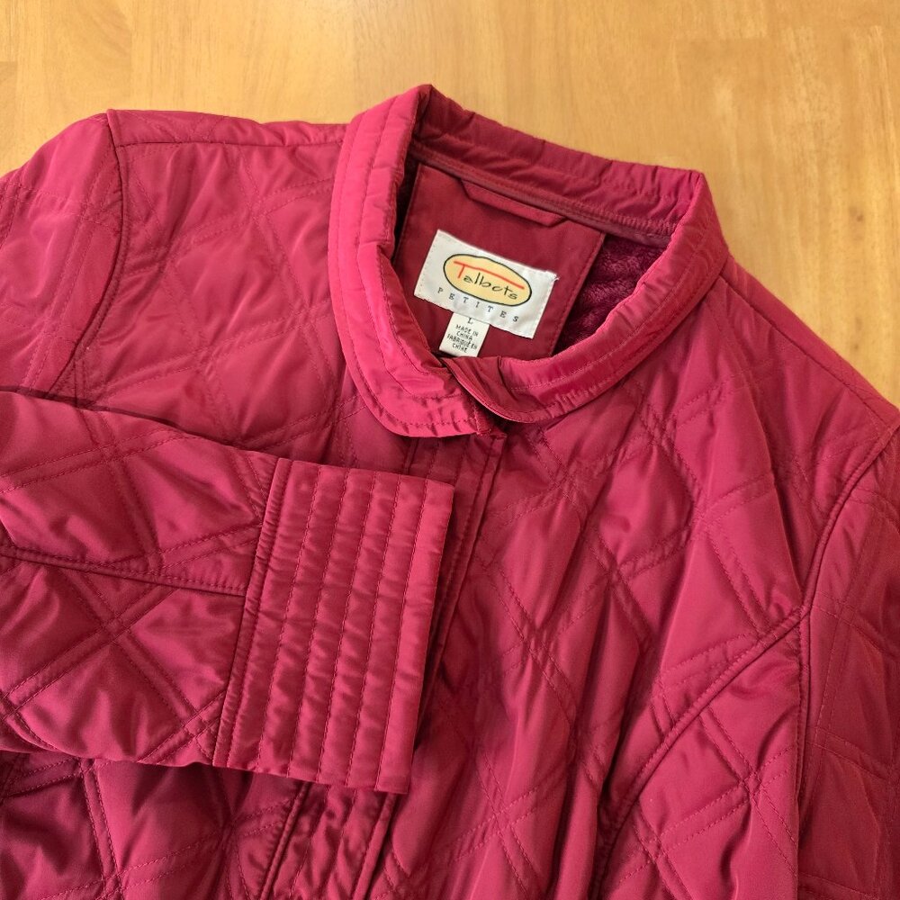 Talbots Petite Diamond Quilted Faux Fur Lined Snap Front Jacket Deep Red‎ Large
